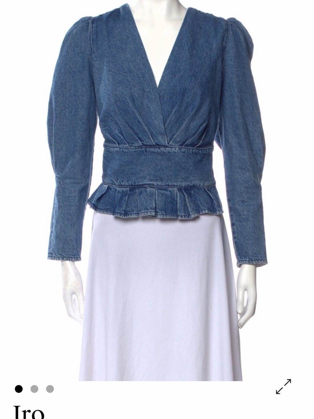 IRO Denim V-Neck Peplum Blouse - Blue - Size FR38